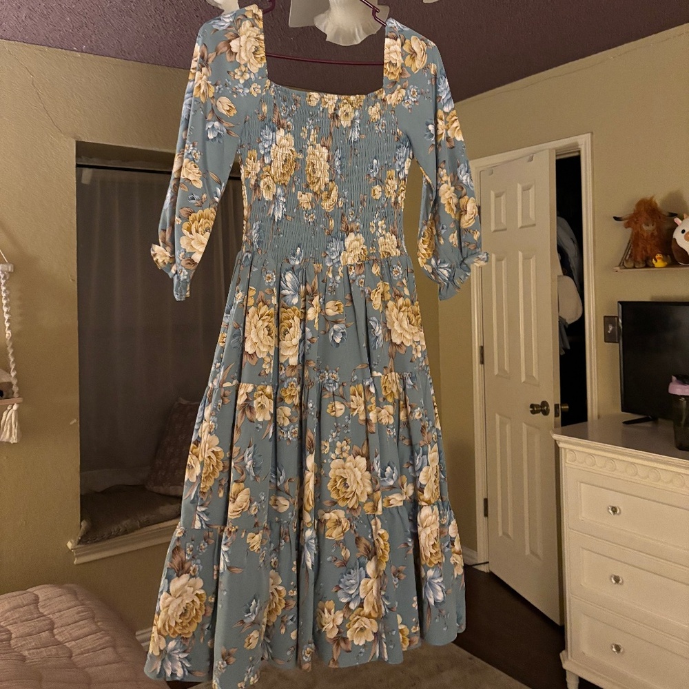 Marta Smocked Midi Dress | Antique Blue